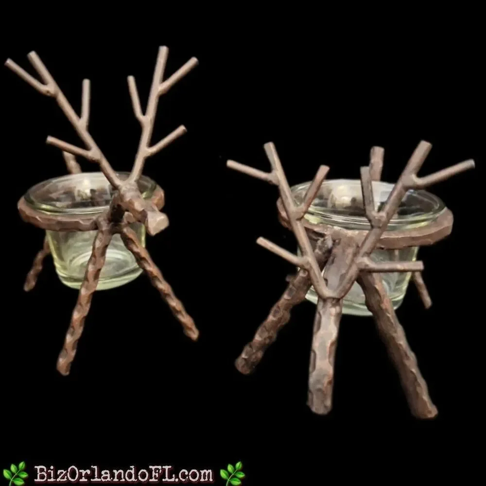 Reindeer Candle Holders Metal Votive Tealight Rustic Decor Christmas (Set of 2)